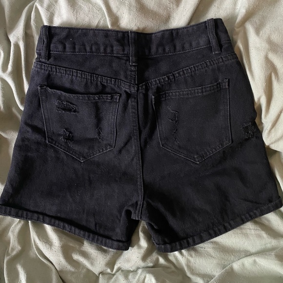 Black Distressed Denim Shorts - Picture 2 of 3
